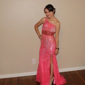 One Shoulder Pink Sherri Hill gown